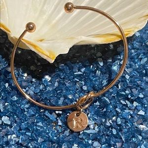 Rose gold - color metal bangle “R” Initial Charm